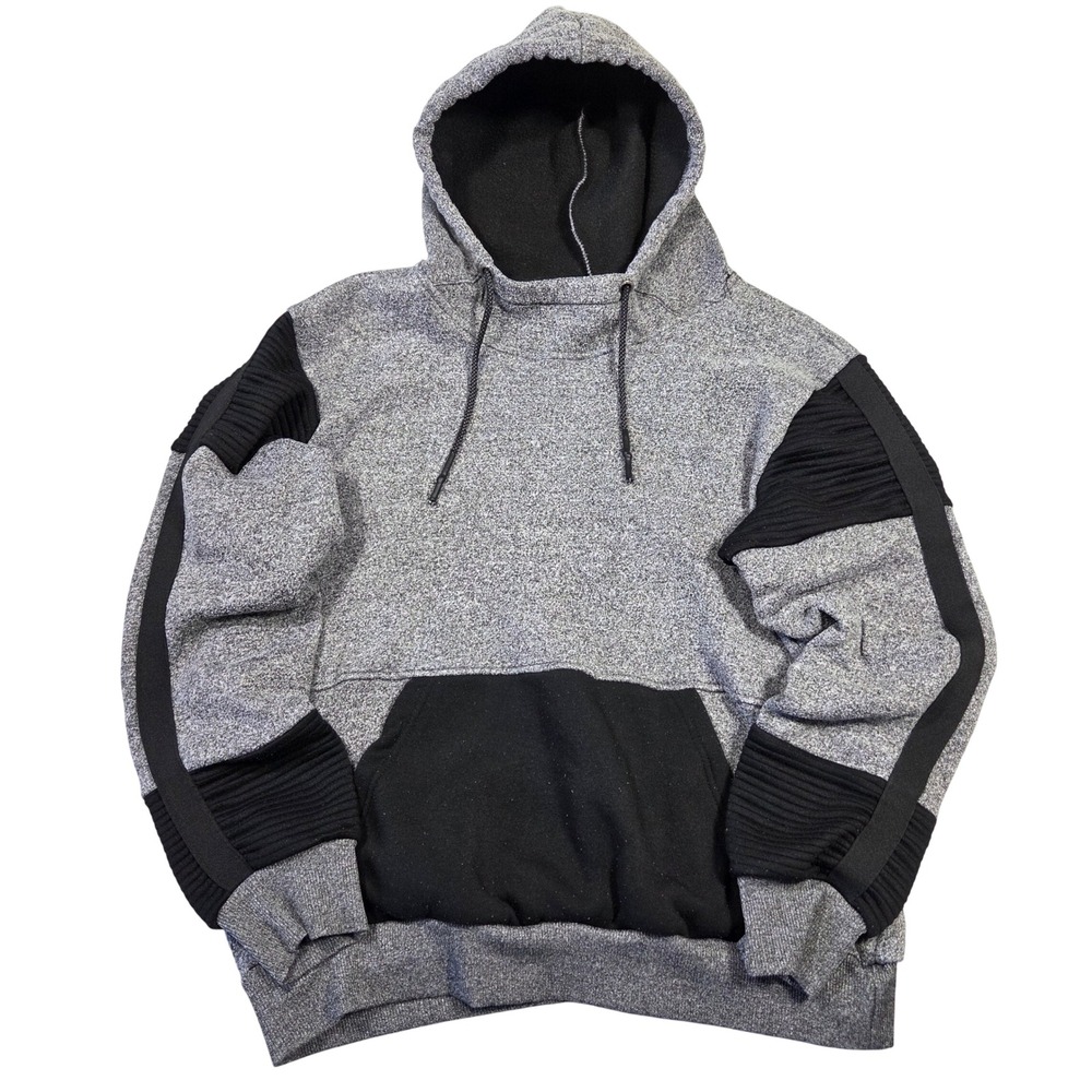 Vintage Amongst Others Men Marled Grey Moto Ribbed Grunge Punk Pullover Hoodie L
